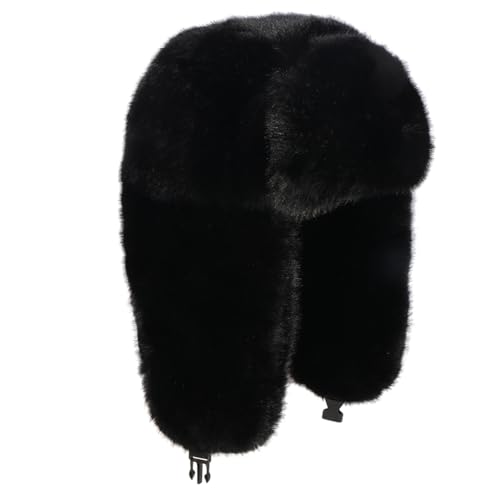TZ Promise Men Women Winter Fuzzy Fluffy Solid Trapper Hats Windproof Hood Russian Trooper Warm Ear Flaps Cold Weather (Black)