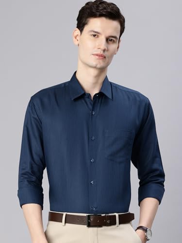 Image of Majestic Man Men's Solid Cotton Blend Textured Wrinkle-Resistant Slim Fit Easy Iron Formal Shirt