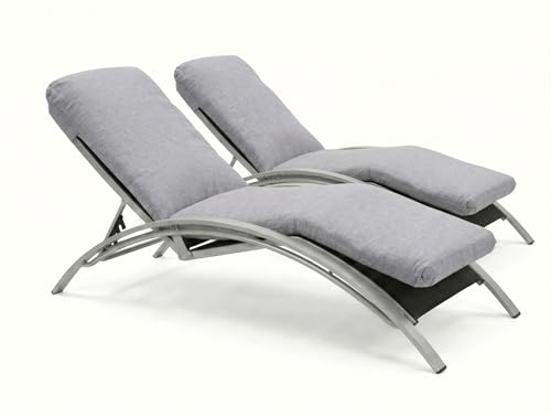 Cojin Tumbona Exterior 180x50x6 Pack2. Colchoneta Tumbona. Cojines para Tumbonas Jardin. Desenfundable y Lavable (Doble Cremallera). Sujeción con Capucha y Cinta Elástica. (2, Gris, 180x50x6)