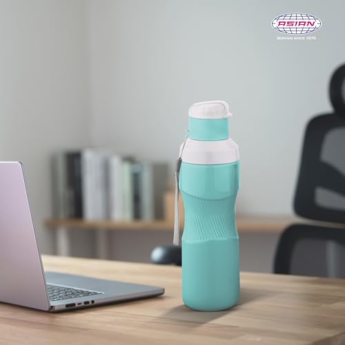 Image of Asian Thumb Grip Insulated Water Bottle 700ml | Steel Inner Flask for Hot & Cold Drinks | Leakproof & BPA Free | Ergonomic Grip for Gym, Office & Travel | Blue Christmas Gifting Essential