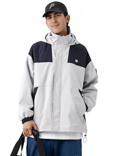 Image of Venzina Men's Waterproof Rain Jacket-Lightweight Windbreaker with Color Block Design, Breathable for Urban Outdoor, Daily Commuting I Fashion Unisex Couple Jacket