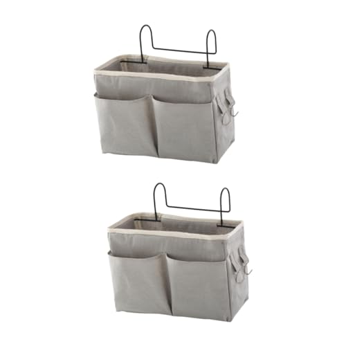 TOGEVAL 2pcs Bed Organizer Hanging Basket Multi-Pocket Bedside Storage Bag for Bunk Dorm and for Tablets Books Snacks and Sundries Grey Upgraded Design