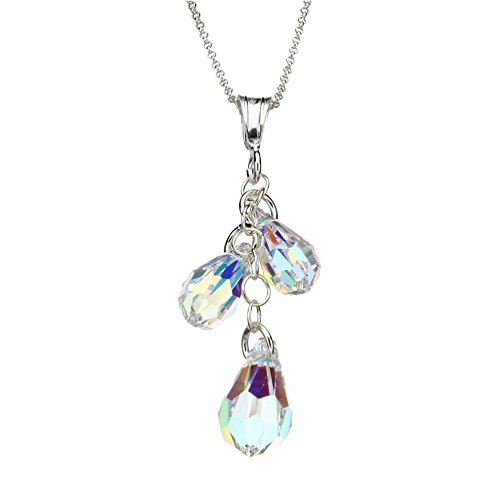 Joyful Creations Sterling Silver Cable Chain Necklace AB Crystal Multi-Teardrop Pendant 20"
