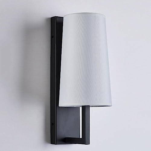 Lámpara de pared rústica en V para pasillo con elegante pantalla de tela blanca interior cableada 7