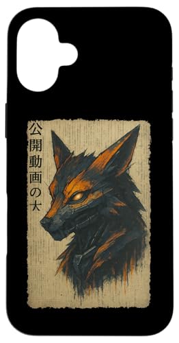 日本のサイバーキツネ アニメ 浮世絵 侍 木版画 スマホケース iPhone 16 Plus 用