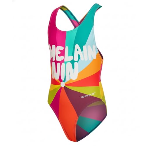 Sporti Wide Strap Girls' Athletic One-Piece Swimsuit - Competitive Bathing Suit, Chlorine Resistant, Racerback Style Swimwear for Youth Swimmers - Cross Back - Rainbow - 24