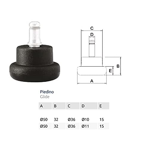 Piedini Per Sedie Girevoli - Kit 5 Pezzi, Perno 10 E 11mm, Prodotto Italiano - Foto 9