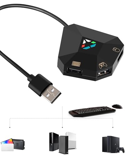 Joso Tastatur- und Mausadapter, USB-Adapter f&uuml;r PS4/PS3/Xbox One/Xbox 360/NS Switch Konsolenkonverter mit Typ-C-Anschluss, Unterst&uuml;tzung f&uuml;r benutzerdefinierte Zuordnung und Reset-Tastenfunktion