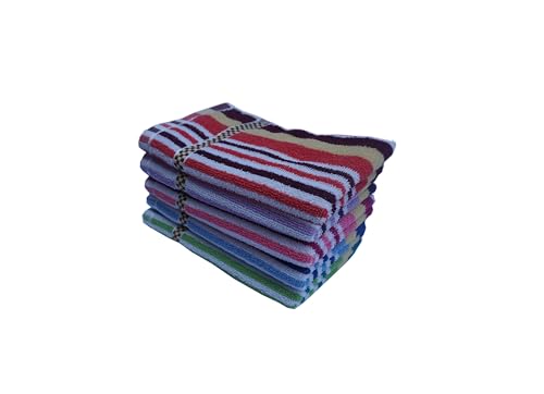 Image of Space Fly 500 GSM Cotton Hand Towels 11x17 Inch - Pack of 5 Soft & Absorbent Striped Face Towels - Quick Dry, Lightweight, Skin-Friendly - for Kitchen, Gym, Bath, Travel