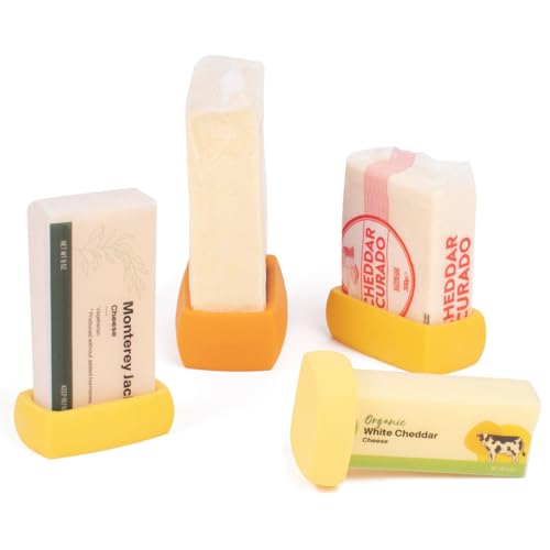 Image of Food Huggers Cheese Huggers Set of 4 Reusable Silicone Savers | BPA Free | Plastic Free Food Storage | Dishwasher Safe | Cheese Paper Alternative | Cheddar, Swiss, Colby Jack
