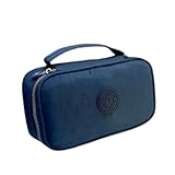 Estojo Escolar Box Grande Capacidade Organizador Necessaire Para Lápis Com 20 Elásticos Zíper Resistente Papelaria Fofa Estojo Tactel, PREMIUM (Azul Marinho)