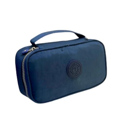 Estojo Escolar Box Grande Capacidade Organizador Necessaire Para Lápis Com 20 Elásticos Zíper Resistente Papelaria Fofa Estojo Tactel, PREMIUM (Azul Marinho)