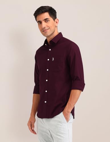 Image of U.S. POLO ASSN. Solid Tailored Fit Shirt for Men - 100% Cotton, Breathable & Comfortable, Full Sleeves Casual Shirt for Men