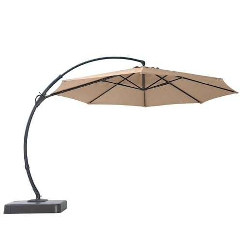 LAUSAINT HOME Outdoor Patio Umbrella with Base included, 11 FT Deluxe Curvy Cantilever Umbrella Heavy Duty Offset Hanging Umbrella with 360° Rotation for Market, Pool, Garden, Backyard, Deck (Beige)