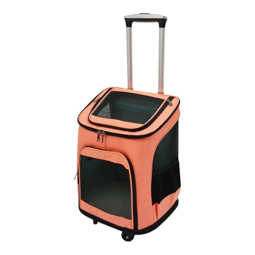 KKVUIIFF Sac de transport 2 en 1 avec roulettes pour chien et chat - Avec poignée télescopique - Pour petits chats et chiens jusqu'à 9 kg - Orange