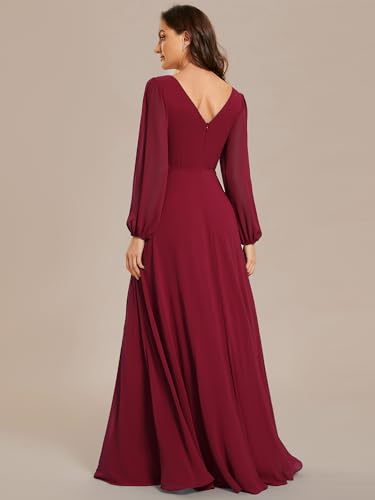 Ever-Pretty Women's Formal Dresses Long Sleeve V Neck Empire Waist A Line Beading Floor Length Wedding Guest Dress 019812