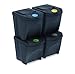 Prosperplast Juego de 4 cubos de reciclaje 100L Sortibox de plastico en color antracita, 4x25L