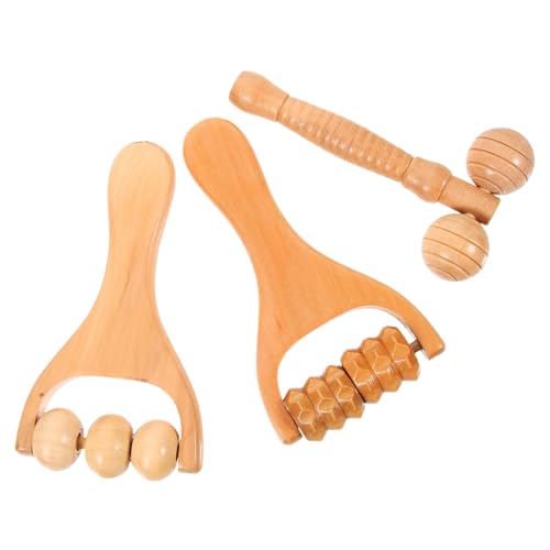 NULYLU Wooden Foot Massager Rollers 3pcs Set Acupoint Massager Tool Back Massage Roller for Home Office Travel