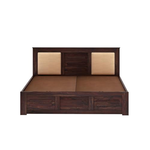 Image of Ganpati Arts Solid Sheesham Wood Swiss King Size Bed with Box Storage and Headbaord | Wooden Double Bed Cot Palang Furniture for Bedroom, Guest Room, Hotel and Home (Walnut Finish)