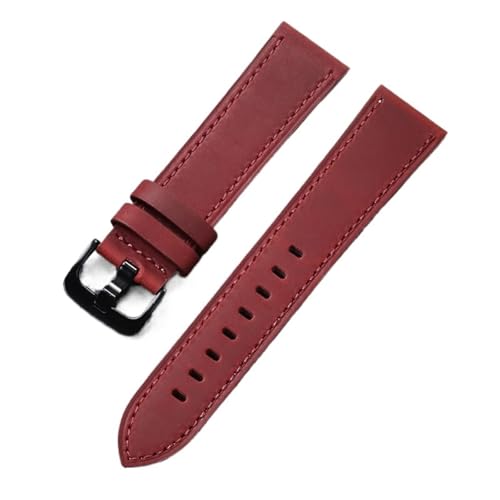 レザーウォッチバンド ブラック 18mm 20mm 22mm 24mm スマートウォッチストラップ ダークブラウン(A-Red,24mm)