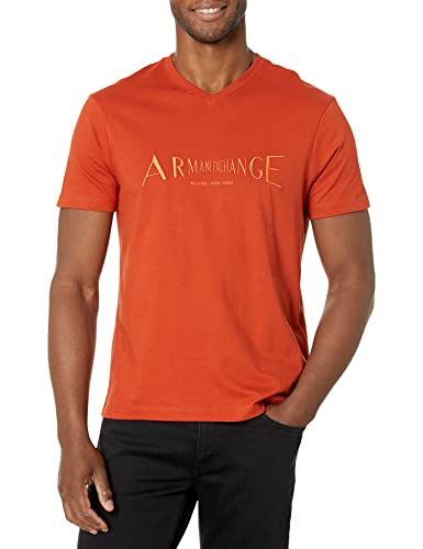 A|X ARMANI EXCHANGE mens Embroidered Stretch Illusion Logo V-neck T-shirt T Shirt, Rooibos Tea, Large US
