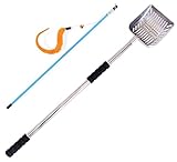 Orangepatrick 32 Inch Long Handle Cat Litter Scoop Shovel - Adjustable and Extendable Deep Kitty Scooper - Large Non Stick, Heavy Duty Metal Sifter - Complete with Cat Worm Toy