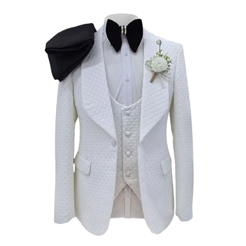 Men's 3 Piece Fashion Jacquard Tuxedo Set Blazer Jacket Vest Pant for Wedding Prom Dinner Party