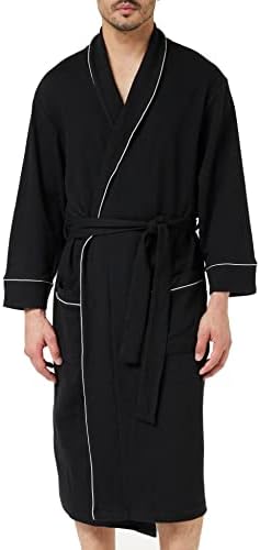 Amazon Essentials Men's Lightweight Waffle Robe (Available in Big & Tall), Black, Medium-Large