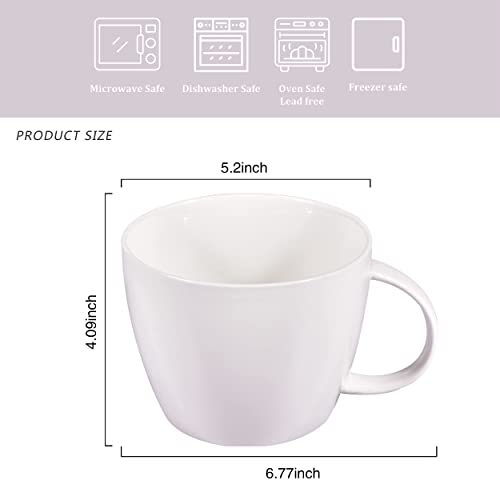 Large 30 Ounces (900Ml) Wide Ceramic Coffee Mug, Breakfast Cup, Noodle And Soup Bowl With Handle, Microwave-Dishwasher Safe Mugs For Milk, Tea, Fruit, Latte Coffee, Cereal, Ice Cream, White #TOP1