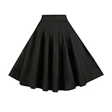 BI.TENCON Women's Black High Waist Pleated A Line Street Skirt Full Midi Skirt with Pockets L