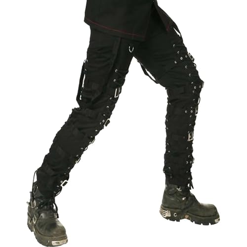 Men's Electro Bondage Rave Gothic Cyber Chain Goth Jeans Punk Rock Pants