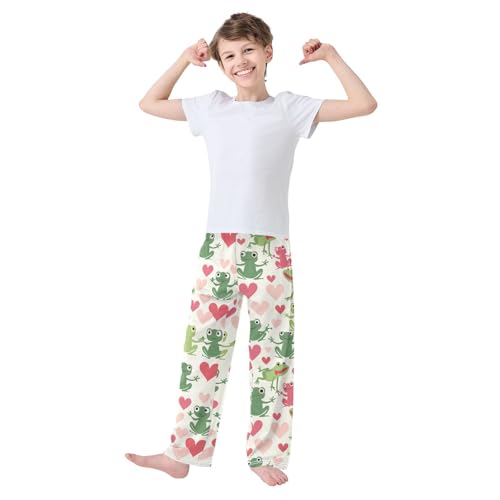 Frog Love Heart Boys Long Pants Soft Trousers Elastic Waist Kids Lounge Bottoms with Pockets S-XL2