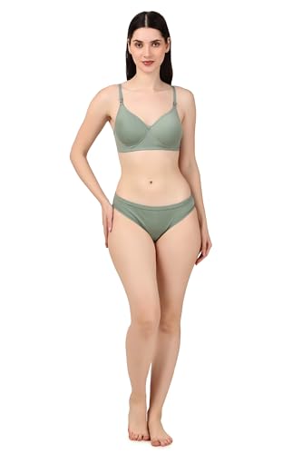 Image of Women's Cotton Lace Lingerie Set | Padded Wire-Free Comfort Bra & Panty Combo | Everyday Essentials in Nude