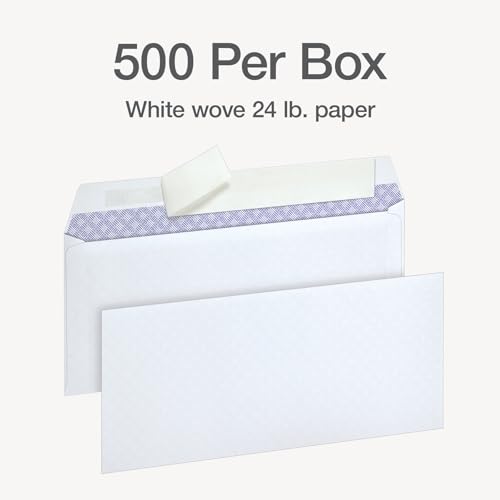 Oxford Envelopes, #10 Business Size, Security Tint, Peel & Seal Closure, 24 lb White Paper, Privacy Protection for Checks & Invoices, 500-Pack for Office or Home Mailing image 6
