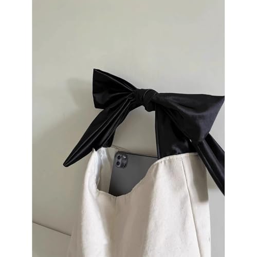 Bow Purse Mini Tote Bag with Large Bowknots Canvas Handle Bow Shoulder Bag Elegant Trendy Handbag Gifts Women2
