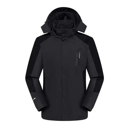 Ynport Crefreak Impermeable para Hombre al Aire Libre Forro de Malla Transpirable Abrigo de Senderismo Traje de lluvia a Prueba de Viento con Capucha Desmontable y Bolsillo con Cremallera,Gris,XL