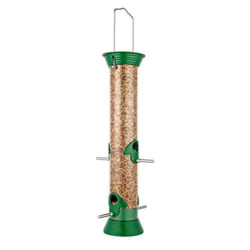 iBorn Bird Feeder Hanging Wild Bird Seed Feeder for Mix Seed Blends, Niger Seed Feeder, Sunflower Heart, Birdbath, Heavy Duty All Metal Anti-UV Finishing, Green 8 Inch
