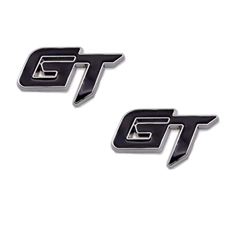 Image of 2 PC GT Emblem Premium 3D Car GT Badge Racing Car Sticker Decorative Decal Replacement Parts Car Hood Door Side Fender Trunk Self-Adhesive Logo Nameplate (Black Silver)