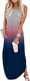 Beach Dresses for Women Cover Up Casual Summer Maxi Boho Dress 2025 with Pockets Gradient M