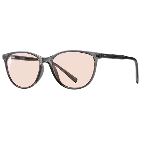 AVDLAB Indoor FL-Flex Fluorescent-41 Light Pink Tinted Blue Light Blocking Glasses Cat Eye Migraine Light Sensitivity Glasses Photophobia Fluorescent LED Glare Women AB3311(Grey Frame Light Rose Lens)