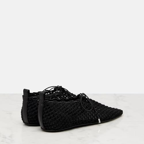 Women's Mesh Ballet Flats Square Toe Lace Up Comfortable Ballerina Shoes2