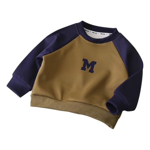 Toddler Boys Color-Block Sweatshirt Long Sleeve Crewneck Pullover Tops with Embroidered Letter Print