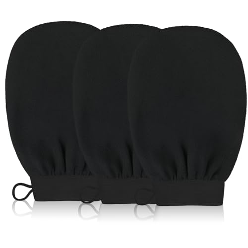 3 guantes exfoliante corporal – Manoplas baño, esponja exfoliante corporal negra para ducha, cuidado y depilación del cuerpo para hombres y mujeres