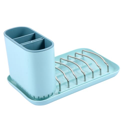 PHENOFICE 1pieza Escurreplatos De Cocina Soporte para Utensilios Organizador De Fregadero Compartimentos para Cucharas y Palillos Diseño Desmontable y De Limpiar Color Azul
