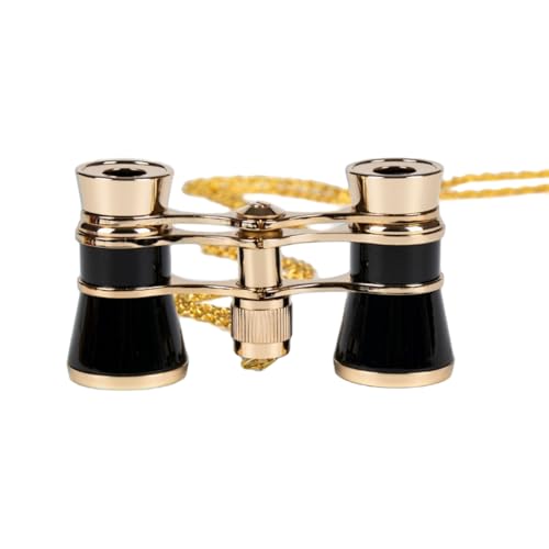 RUNCAN オペラグラス、3倍、25mm口径、持ち手付き、観劇用 、ブラック、金属製 双眼式 話劇 舞台劇 レトロ 小型 (チェーンタイプ,ブラック)