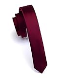 GUSLESON Wedding Wine Burgundy Tie Solid Skinny Ties For Men Slim Silk Necktie (0803-06)