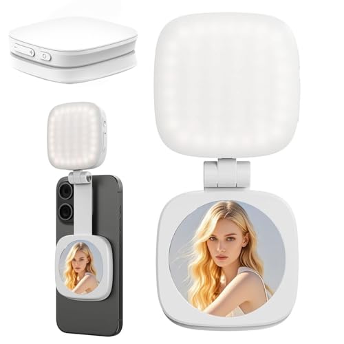 Portable Selfie Light for Phone - Ring Light for Filming and Selfies with 48 LED | iPhone Camera Accessories with 5 Brightness Levels | Magsafe Compatible | Foldable, USB-C Rechargeable (White)