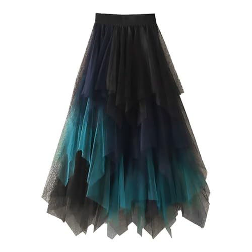 Saia de tule para mulher, com folhos, multicamada, de malha, rodada, tutu para graduação, casamento, saia comprida de tule para mesa, Preto, XL