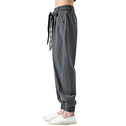 HAORUN Men Chinese Style Kung Fu Pants Tai Chi Loose Trousers Linen Casual Retro Wide Leg3