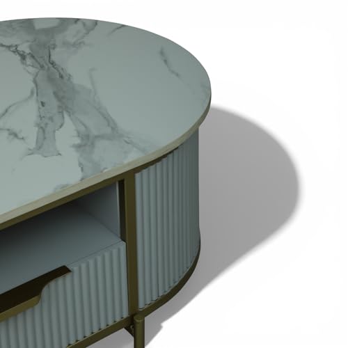 Image of Monaco Coffee Table Premium Sintered Stone Top Center Table for Living Room Silver Grey 110 x 60 x 45 cm